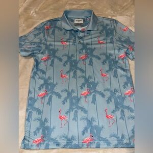 Goodfellow & Co Blue and Pink Polo Shirt with Flamingo Print